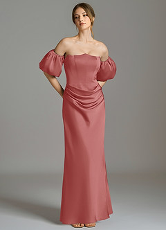 Azazie Kacey Jurken voor bruidsmeisjes Jurk van Stretch Satijn met Zeemeermin Off the Shoulder Antieke Roos image1