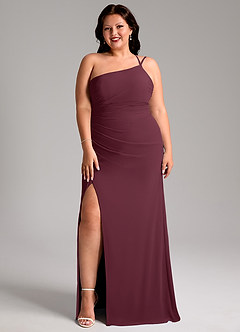 Azazie Eren Vestidos de madrinha de casamento Vestido Cabernet de Chiffon de Bainha com Um ombro image10
