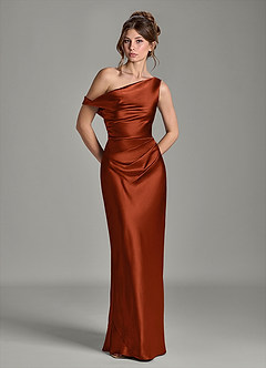 Azazie Emerson Bridesmaid Dresses Auburn Mermaid Off the Shoulder Metallic Satin Dress image3