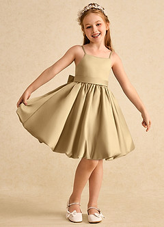 Azazie Davine vestidos de niña de las flores Vestido de Oro de Satin Mate de Corte En A con Tirante Espagueti image2