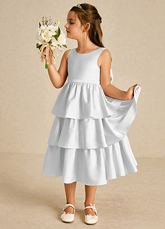 Azazie Margery Flower Girl Dresses Diamond White A-Line Bow Stretch Satin Dress image4