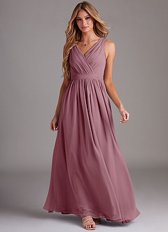 Azazie Kingsley Bridesmaid Dresses Vintage Mauve A-Line Lace Chiffon Dress image3
