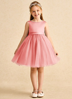 Azazie Jani Flower Girl Dresses Coral A-Line Bow Tulle Dress image4