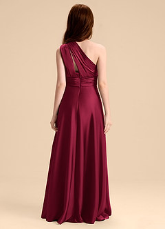 Azazie Charlize Junior Burgundy A-Line Pleated Stretch Satin Dress image2