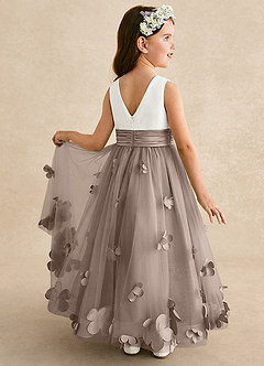 Azazie Vi Flower Girl Dresses Taupe A-Line Sleeveless Tulle Dress image1