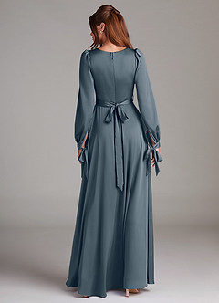 Azazie Leonia Bridesmaid Dresses Twilight A-Line Long Sleeve Stretch Satin Dress image2
