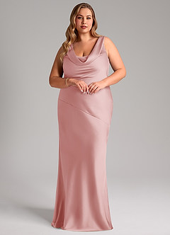 Azazie Rylina Vestidos de damas de honor Vestido de Rosa Empolvado de Satén Elástico de Corte Sirena image10