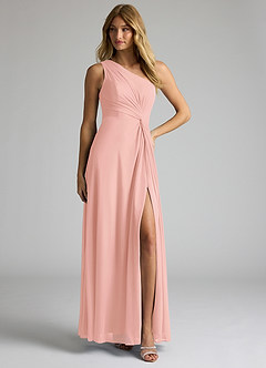 Azazie Brooke Bridesmaid Dresses Rosette A-Line One Shoulder Mesh Dress image3