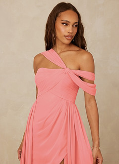 Christian Siriano Bridal for Azazie 1014 Bridesmaid Dresses Coral A-Line Off the Shoulder Chiffon Dress image7