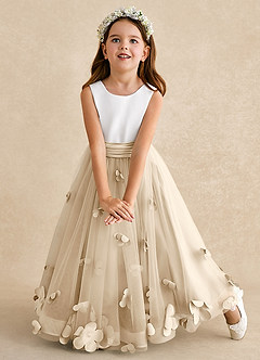 Azazie Vi Flower Girl Dresses Champagne A-Line Sleeveless Tulle Dress image6