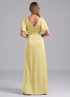 Azazie Ambrosia Bridesmaid Dresses Lemon Sorbet A-Line Pleated Stretch Satin Dress image3