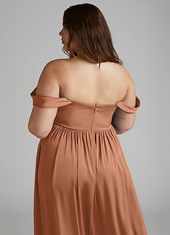 Azazie Morana Bridesmaid Dresses Bronzer A-Line Off the Shoulder Stretch Satin Convertible Dress image18