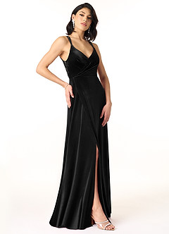 Azazie Hapa Bridesmaid Dresses Black A-Line Lace Velvet Dress image3