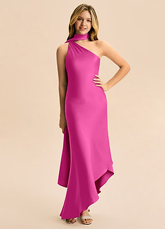 Azazie Briony Junior Etui Plissee Stretch-Satin Kleid Fuchsia image3