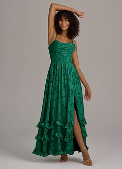 Azazie Lettie Bridesmaid Dresses Emerald A-Line Corset Floral Burnout Dress image5