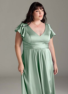 Azazie Omari Vestidos de damas de honor Vestido de Agave de Satén Elástico de Corte en A image13