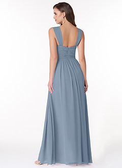 Azazie Zapheira Abiti da Damigella Abito A-Line in Chiffon Increspato Blu Polveroso image2