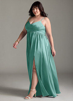 Azazie Alia Robes de demoiselle d'honneur Robe Trapèze en Satin extensible Plissée Aqua image13