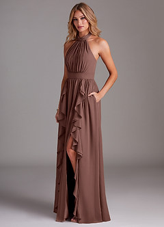 Azazie Avary Bridesmaid Dresses Espresso A-Line Pleated Chiffon Dress image2