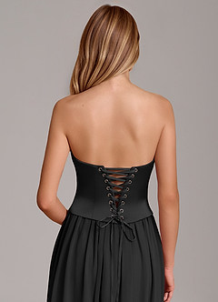 Azazie Cadence Bridesmaid Dresses Black A-Line Corset Stretch Satin Convertible Dress image6
