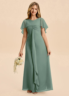 Azazie Selena Junior Eucalyptus A-Line Ruched Chiffon Dress image6