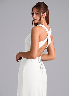 Azazie Evadne Bridesmaid Dresses White Sheath Pleated Chiffon Dress image8