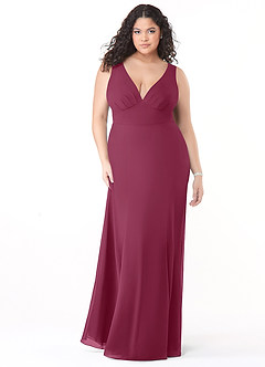 Azazie Christiana Final Sale Mulberry A-Line V-Neck Pleated Chiffon Dress image9