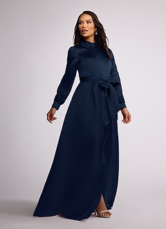 Azazie Ruth Mother of the Bride Dresses Dark Navy A-Line Lace Matte Satin Dress image2