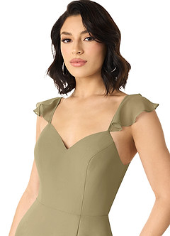 Azazie Everett Bridesmaid Dresses Moss Green A-Line V-neck Ruched Chiffon Dress image4