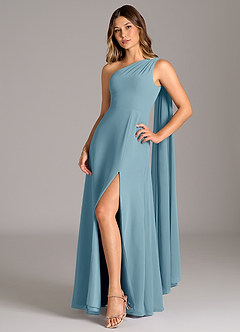 Azazie Tella Bridesmaid Dresses Moody Blue A-Line One Shoulder Chiffon Dress image3