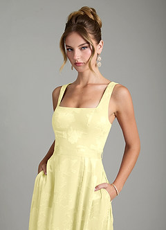 Azazie Cheyenne Robes de demoiselle d'honneur Robe Trapèze en Jacquard floral dévoré Plissé Sorbet Citron image6