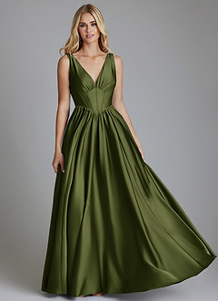Azazie Delmie Bridesmaid Dresses Olive A-Line Corset Stretch Satin Dress image1
