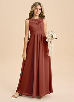 Azazie Skyla Junior Linia A Pofałdowany Szyfon Długość podłogi Młodsza druhna Sukienka image6