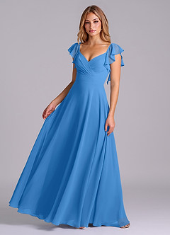 Azazie Leilani Bridesmaid Dresses Blue Jay A-Line Pleated Chiffon Dress image1