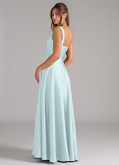 Azazie Shaude Bridesmaid Dresses Sea Glass A-Line Pleated Stretch Satin Dress image7