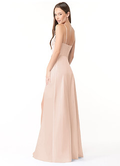 Azazie Halsey Vestidos de damas de honor Vestido de Rosa Rubor de Satén Elástico de Corte Recto con Corte Lateral image5