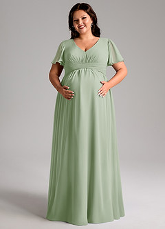 Azazie Verna Maternity Bridesmaid Dresses A-Line V-Neck Ruched Chiffon Floor-Length Dress image11