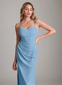 Azazie Mai Bridesmaid Dresses Steel Blue Sheath Pleated Chiffon Dress image5