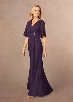 Azazie Carson Mother of the Bride Dresses Plum A-Line V-Neck Lace Chiffon Dress image2
