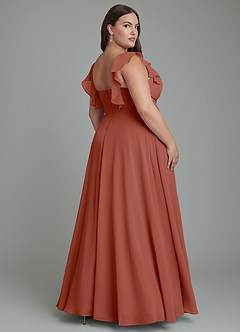 Azazie Leilani Robes de demoiselle d'honneur Robe Trapèze en Mousseline de soie Plissé Auburn image7