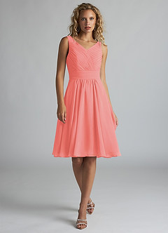 Azazie Grace Bridesmaid Dresses Coral A-Line Pleated Chiffon Dress image1