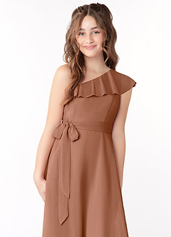 Azazie Eletta Junior Agave A-Line Ruched Chiffon Dress image5