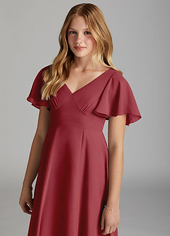 Azazie Kimber Junior Pomegranate A-Line Pleated Chiffon Dress image6