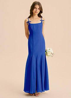 Azazie Evey Junior Abito Sirena in Chiffon Plissettato Blu Reale image4