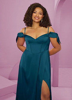 Barbie ♥ Azazie Brautjungfernkleider A-Linie Schulterfrei Stretch-Satin Kleid Tintenblau image13