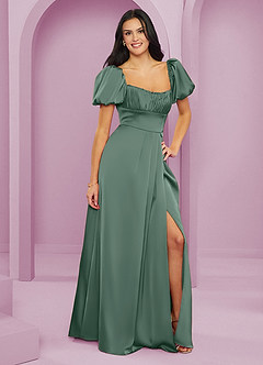 Barbie ♥ Azazie Robes de demoiselle d'honneur Robe Trapèze en Satin extensible Rayé Eucalyptus image4