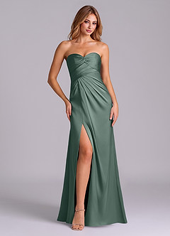 Azazie Sabrine Vente Finale Robe Trapèze en Satin extensible Encolure en Forme de Cœur Black image1
