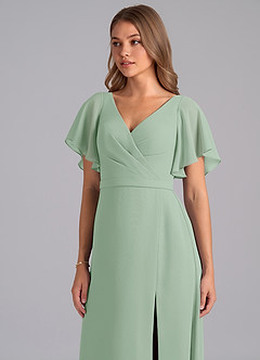 Azazie Ambrosia Bridesmaid Dresses Agave A-Line Pleated Chiffon Dress image7