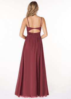 Azazie Yanelie Bridesmaid Dresses Merlot A-Line Scoop Pleated Chiffon Dress image2
