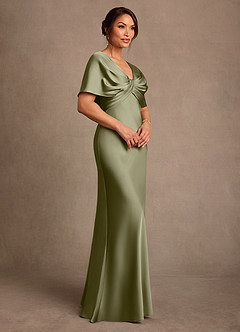 Azazie Dosia At-home Try On Dresses Pistachio Sheath Pleated Stretch Satin Dress image2